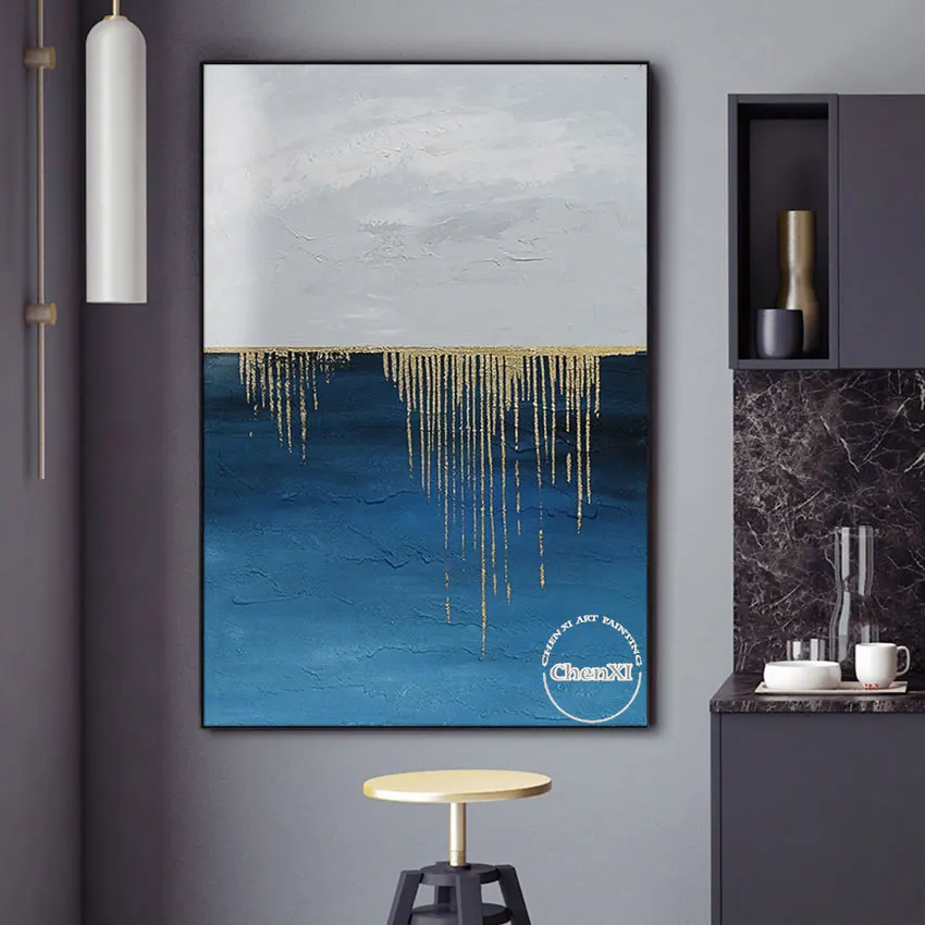 Handpainted Oil Painting on Canvas, A Layer of Golden Ripples on the Sea Wall Art, Large Apartment Decoration, Unframed