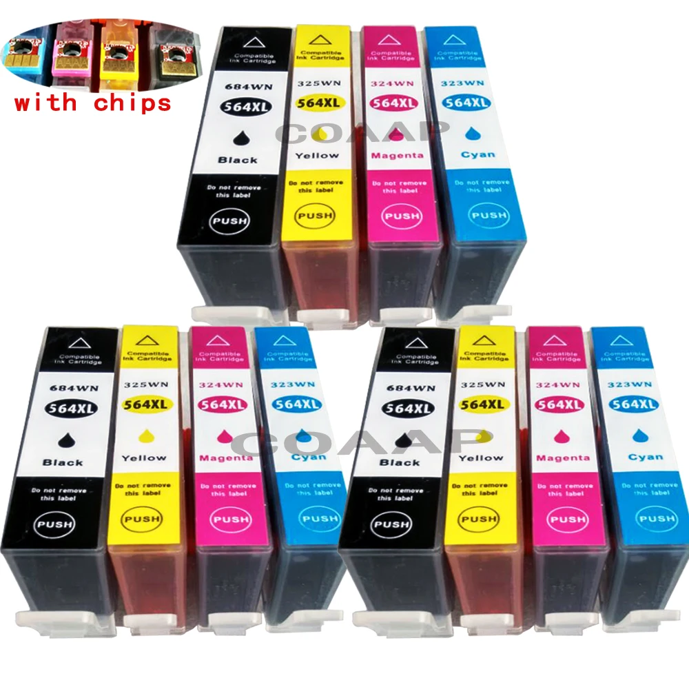 12 Color Set Compatible HP 564 XL Photo C M Y Ink Cartridges For Photosmart D5400 D5460 D7500 D5445 D5468 D5463 D7560