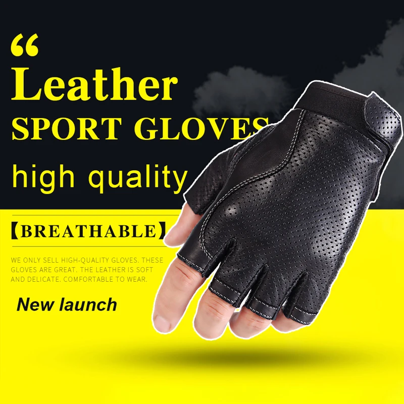 Guantes tácticos de cuero para hombre, Manoplas sin dedos de alta calidad, resistentes al desgaste, para deportes al aire libre, motocross,