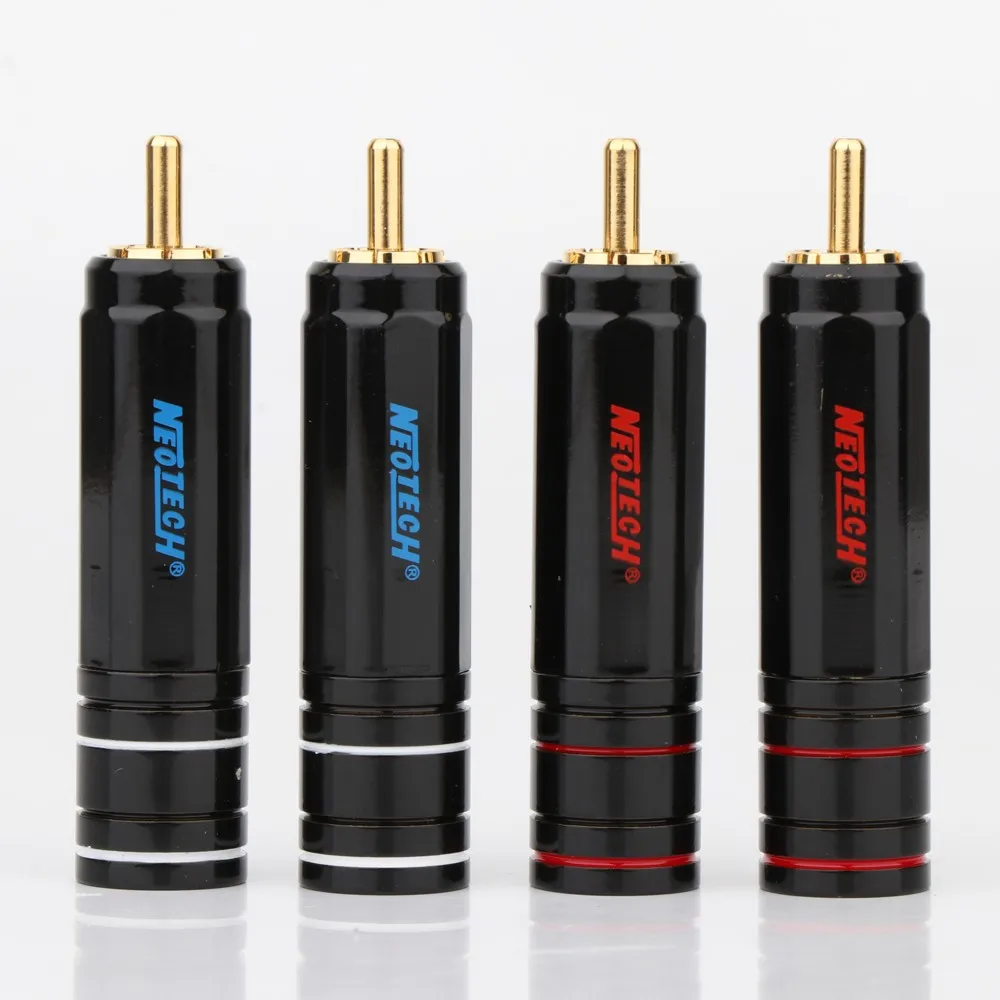 NEOTECH DG-201 High Quality Gold Plated RCA Plug Lock Collect Solder Connector HIFI Cable Connector 4PCS