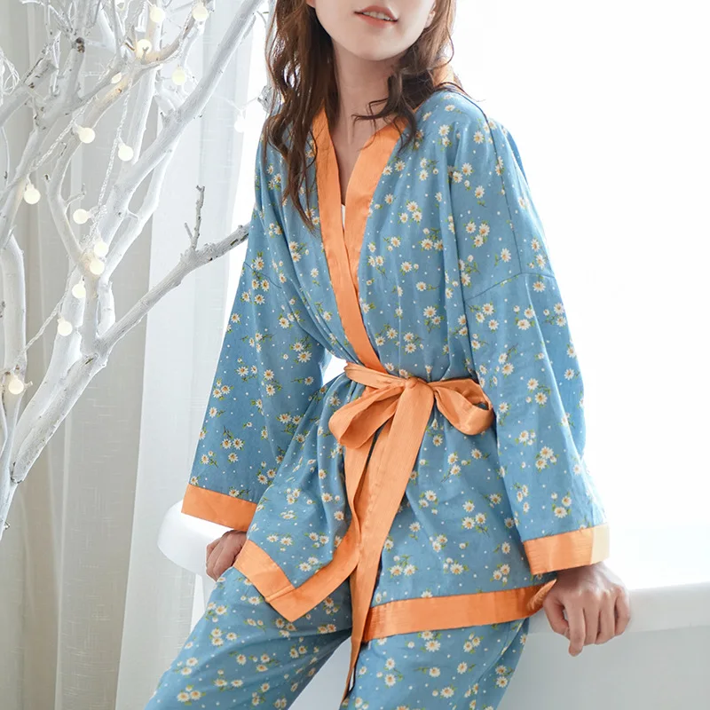 

New Flower Printing Long Sleeve Pants Pajamas for Women Loungewear Fashionable Sleepwear Home Set V-Neck Polyester Pijama Mujer