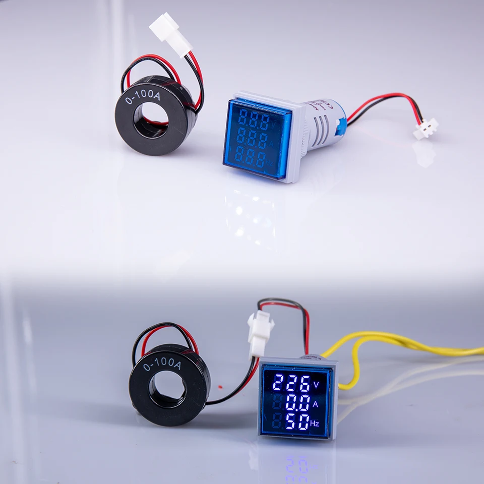 3in1 22mm Digital Voltmeter Ammeter 60-500V 0-100A 20-75Hz New Hz AC Current Frequency Meter Indicator Digital Voltage Amp Led
