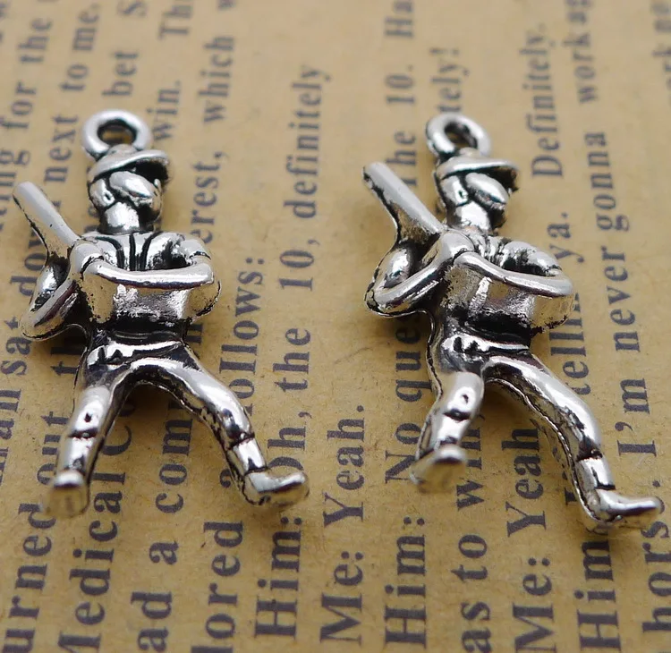 

10PCS/Lot 25mm*10mm Pendant Antique Silver Color Baseball Player Charms For DIY Jewelry Making Handmade Craft
