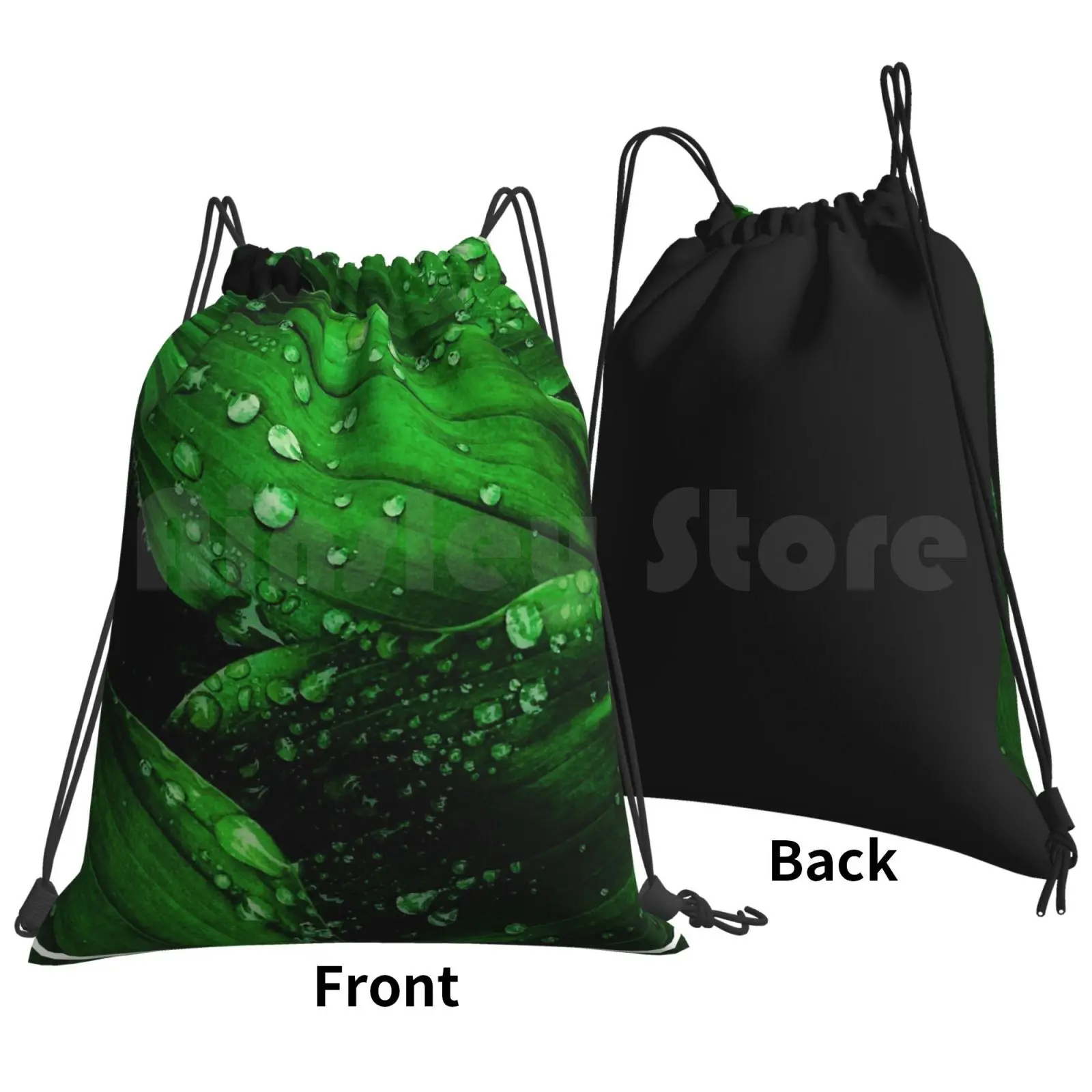 Green Leaves Backpack Drawstring Bags Gym Bag Waterproof Green Green Leaves Leaves Leaf Rain Raindrop Rain Drops In