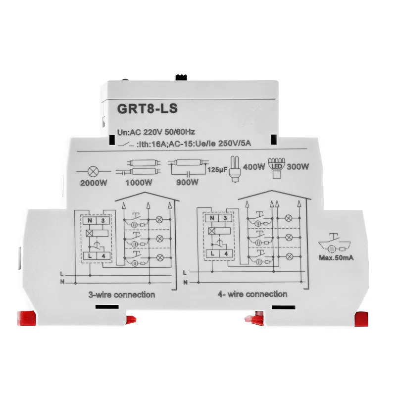 Su guida Din Scala Timer Interruttore 230VAC 16A 0.5-20 minuti di Ritardo off Relè Timer di Illuminazione Interruttore GEYA GRT8-LS