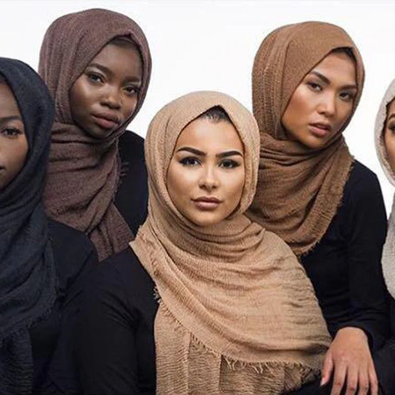 70x175CM Women Islam hijab Maxi Crinkle Shawl Cotton and Linen Women Ladies Simple Daily Wrap Hijabs Plain Muslim Headscarf