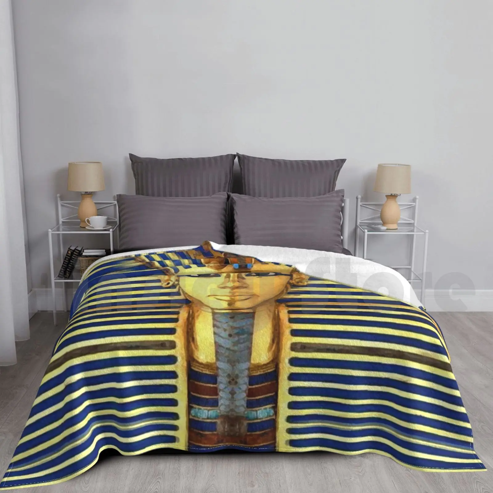 

King Tut Gold & Blue Lapis Blanket Super Soft Warm Light Thin King Tut Tutankhamun Tutankhamen Nefertiti Queen