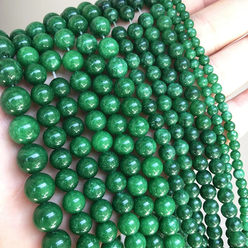 Natural Green Cloud Jades Chalcedony Gem Beads Round Loose Beads 15 Strand 6 8 10 12 mm For Jewelry Making Bracelet Necklace