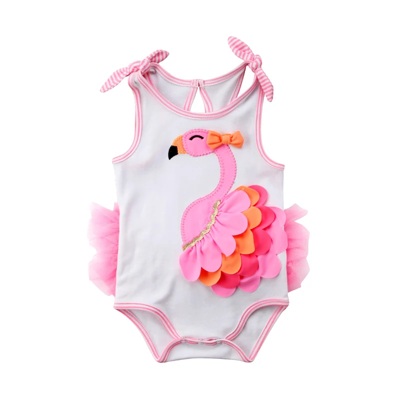 Pudcoco US Stock Newborn Baby Girl Romper Clothing Flamingo Flower Bow Romper Jumpsuit Outfits Beachwear Clothes