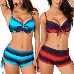 Vikionfly Sexy Halter Push Up Bikini z zestaw szortów 2021 Sport 2 sztuka strój kąpielowy strój kąpielowy strój kąpielowy dla kobiet