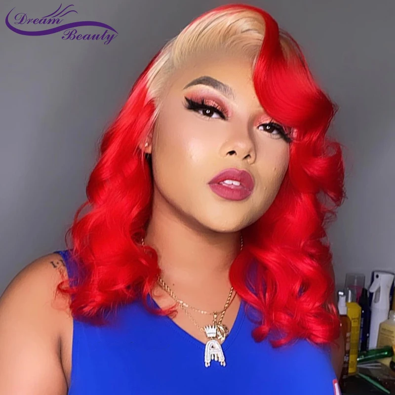 Ombre Blonde Red Color Lace Frontal Human Hair Wigs Wavy Wigs For Women Brazilian Remy Wigs Dream Beauty