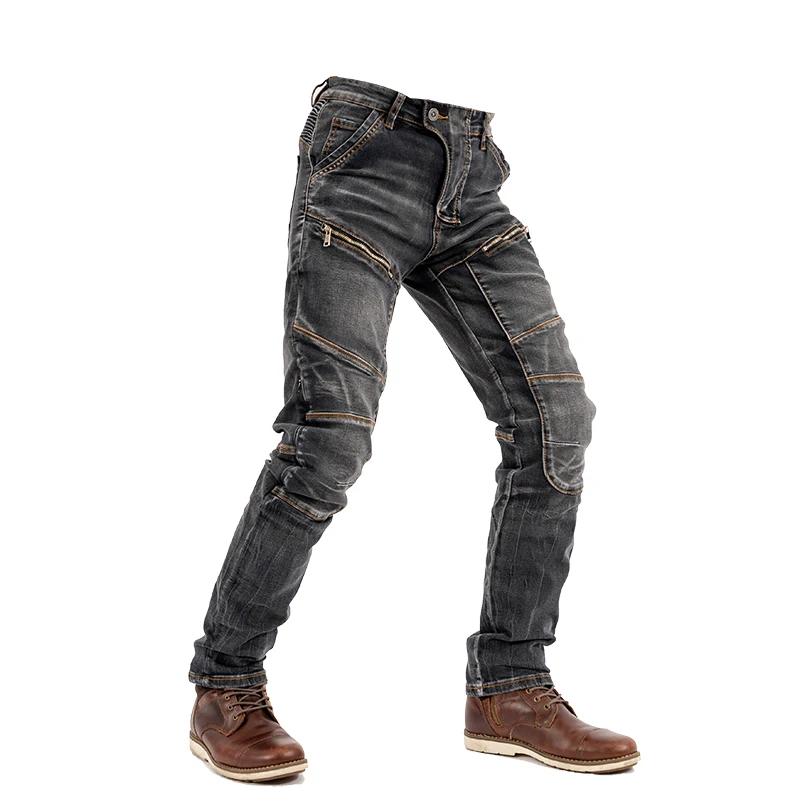 4 Seasons Moto Pants Motorcycle Knight Zipper Jeans Elastic Locomotive Riding Trousers With Aramid Knee Covert Protect Gears