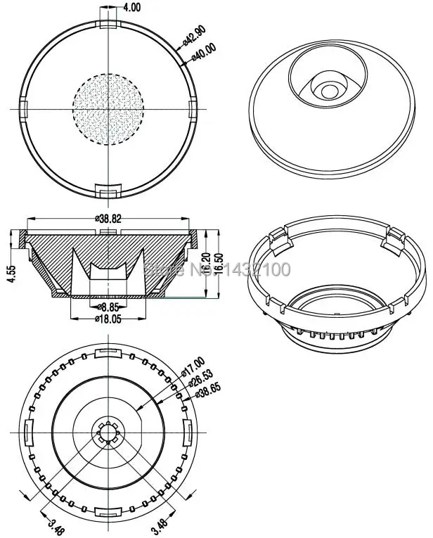 2~3degree Diameter 43mm Led lens for CREE XPE,XHP35|Luxeon T|Seoul Z5|OSRAM SSL80,SSL150,Square LEDs(HX-NB43-3)