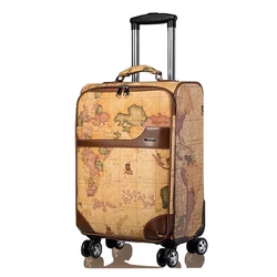 Latest world map PU Rolling Luggage Spinner Men Women Trolley Suitcase On Wheels 20/24 inch Carry On Password Travel Bag