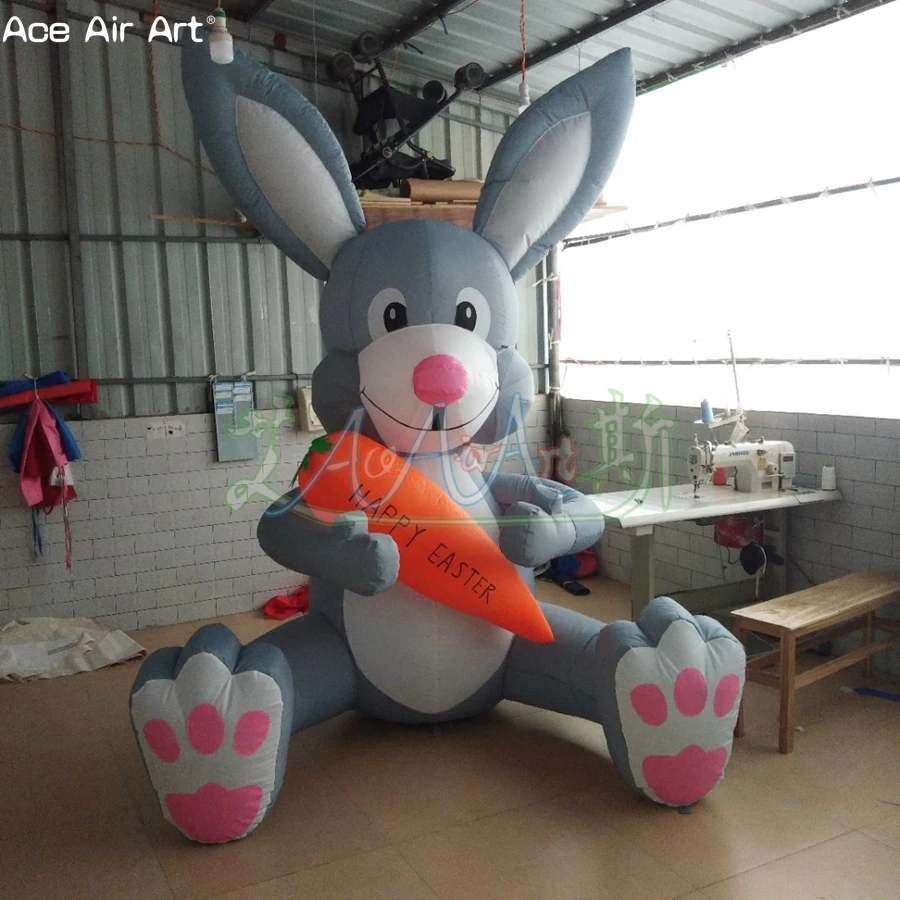 Lapin Gonflable avec Carotte, Jouets Gonflables pour le Jour de Pâques, Décoration Intérieure et Extérieure pour Joyeuses Pâques