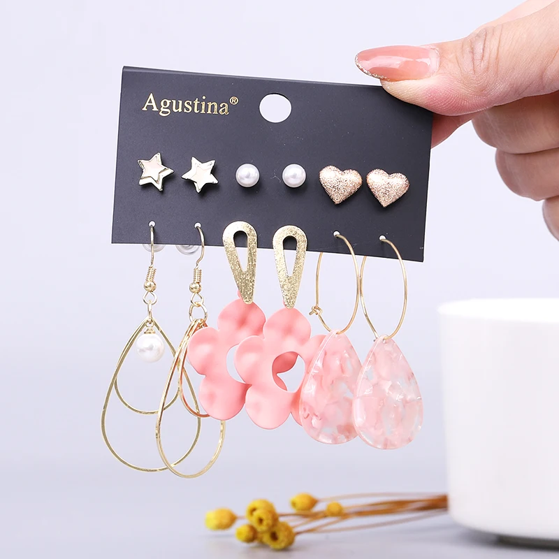 BOSI Red stud set earrings fashion jewelry long earrings set for women minimalist drop earrings acrylic boho earring simple new