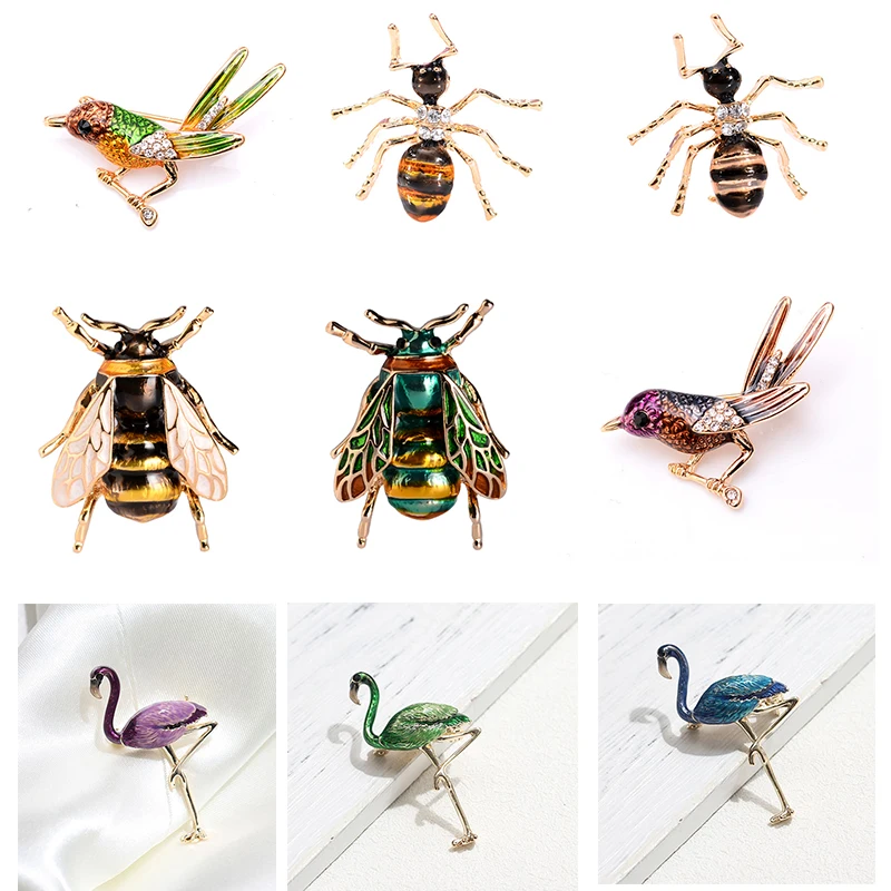 ( Clearance processing) Elegant Animal Insect Brooches Pins Bee Ant Flamingo Peacock Men Women Brooche for Party