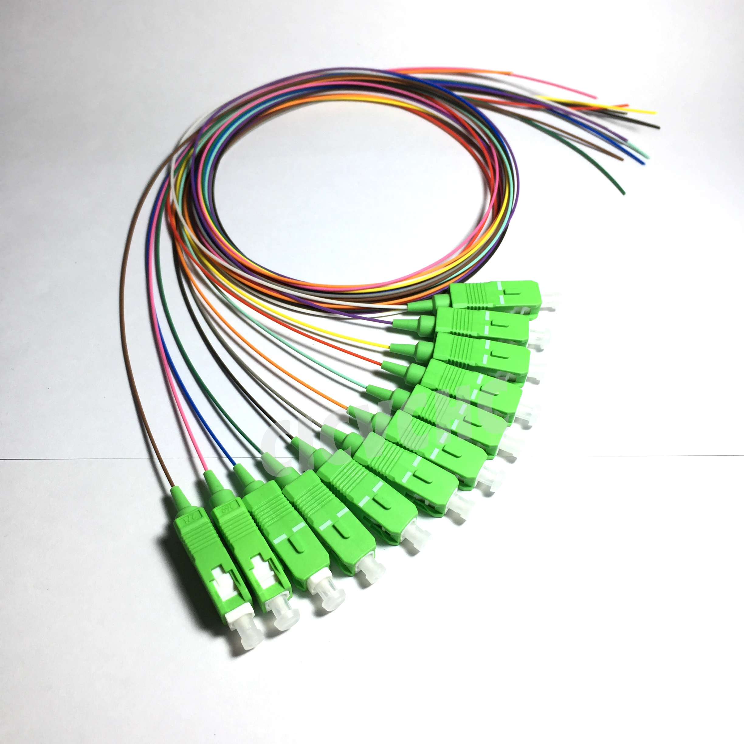 Pigtail de fibra óptica, 12 colores SC/APC-SM(9/125)-G652D, G657A1, G657A2