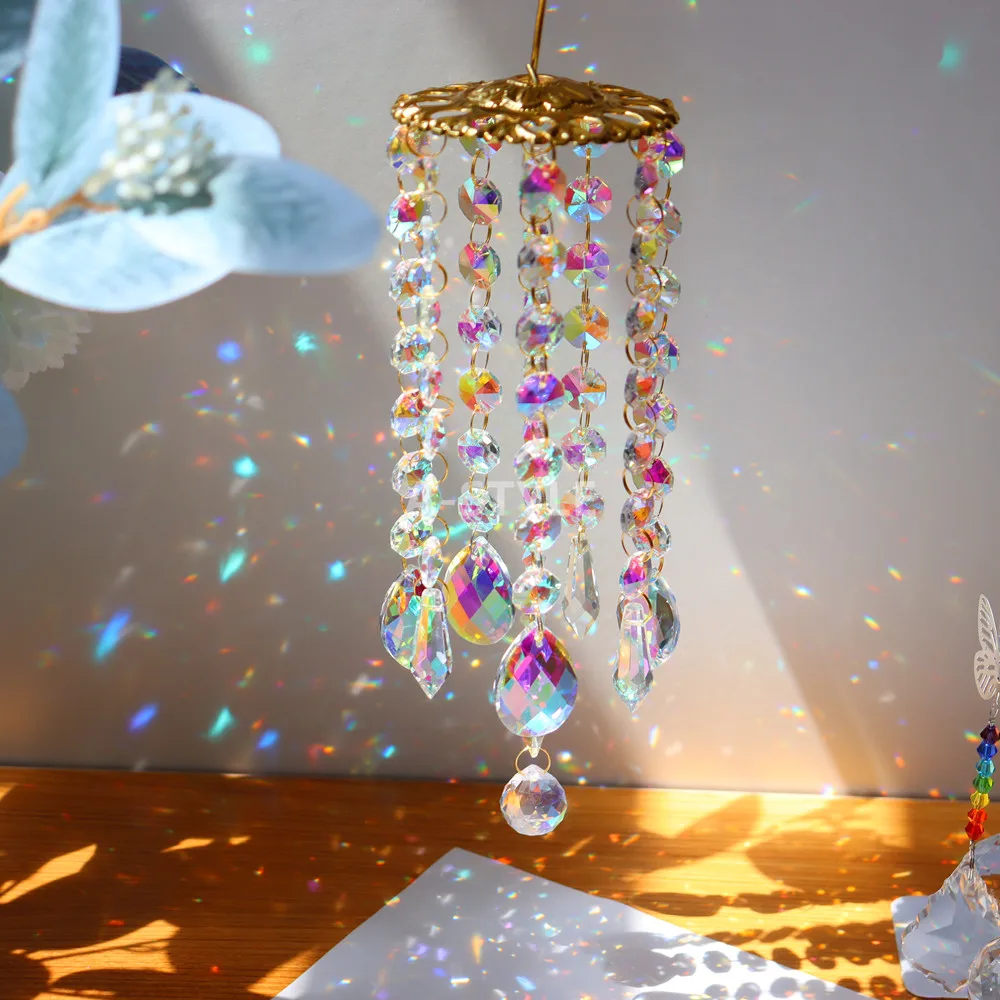 Chandelier Wind Chimes AB Coating Crystal Prisms Hanging Suncatcher Rainbow Chaser Window Curtains Pendant Home Decor Gifts Outd