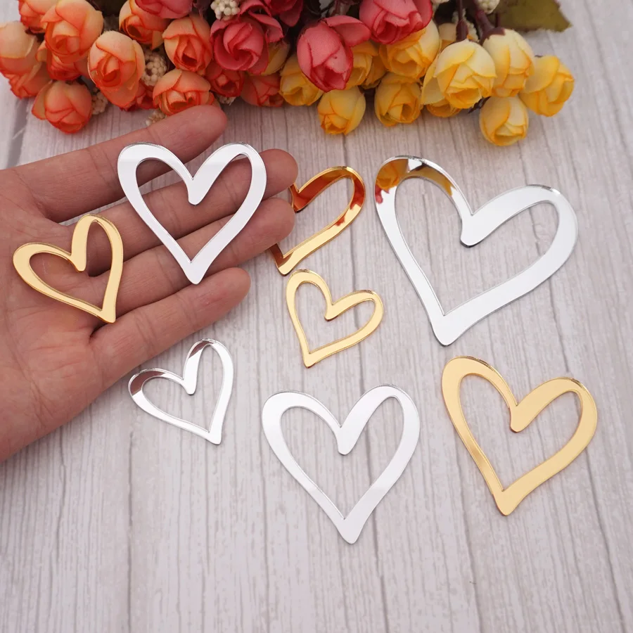 Hollow Out Cutting Mirrored Heart Shape Acrylic Tags DIY Birthday Wedding Party Home Decoration