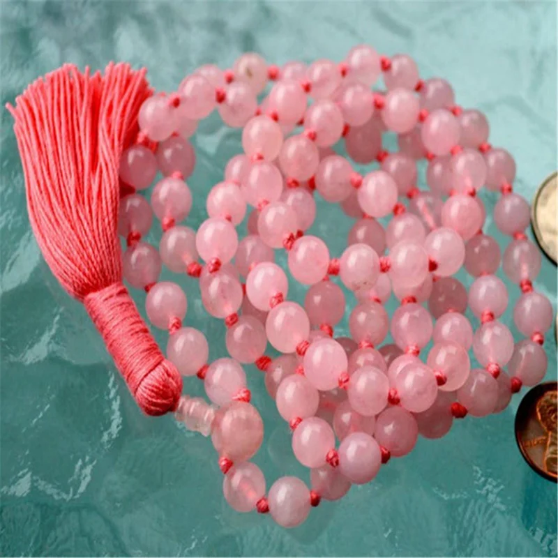 

8mm Rose Quartz Gemstone 108 Beads Tassel Mala Necklace Prayer Spiritua Yoga Mala Meditation Spirituality Mala Buddhist Buddhism