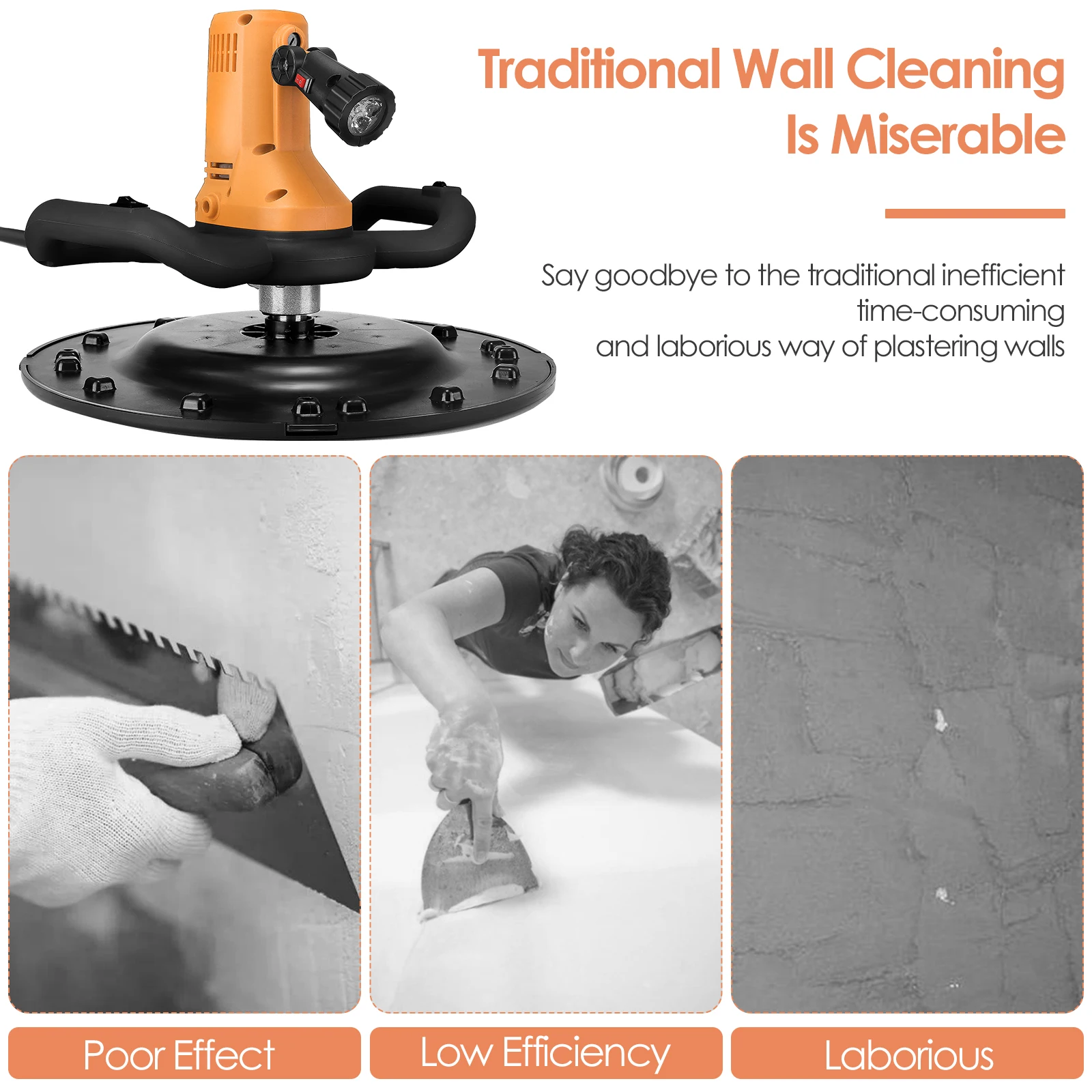 Electric Concrete Cement Mortar Trowel Wall Smoothing Polishing Machine 1700W 80-600rpm Plaster Smoothing Tool with Mixing Rod