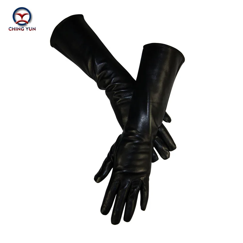 CHING YUN 2017 winter lady fashion sheepskin Arm sleeve women genuine leather mittens female long style Elbow Gloves 40cm