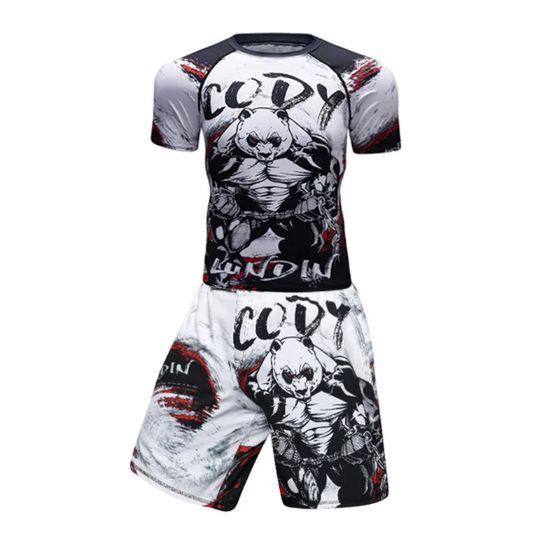 Men Tracksuit MMA Rashguard Jiu Jitsu T-shirt+Pants Fitness Boxing Jerseys Set BJJ Muay Thai Gym Rash Guard Sportsuit Brand