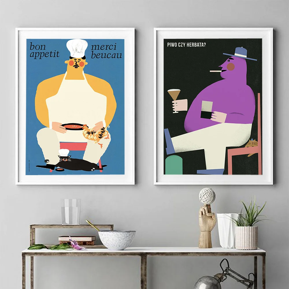 Good Appetite Vegan Poster Hen Cat Canvas Painting Red Wine or Coffee Wall Art Retro Prints Nordic Modern Kitchen Home Decor