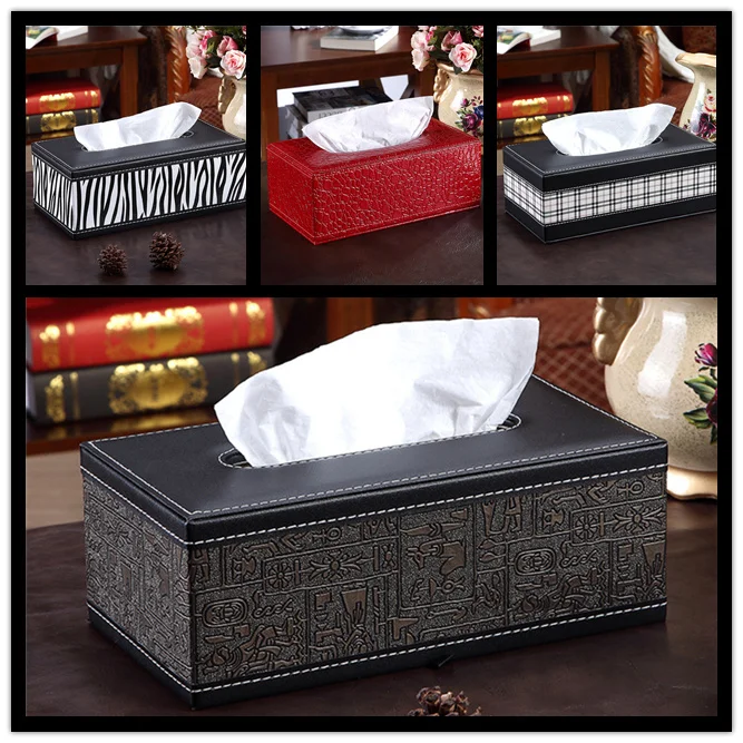 

EMS 10pcs High-grade PU Leather Tissue Box Wooden Cover Paper Home Care Napkins Holder Case Home Organizer Decoration Tools