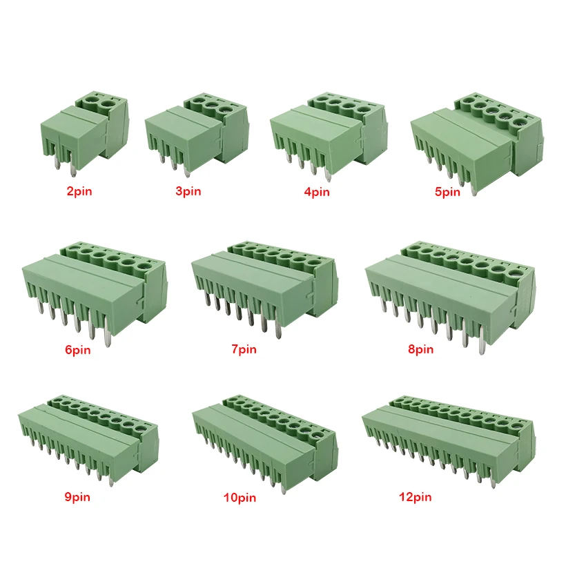 5Pairs KF2EDG 15EDG 3.81mm 2/3/4/5/6/7/8/9/10/12 Pin Right Angle PCB Screw Terminal Block Connector 3.81 mm Pin Header Socket