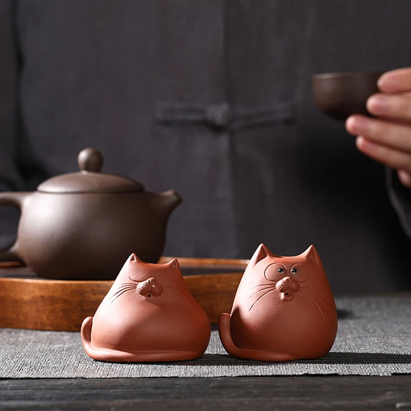 Purple Sand Tea Pet Cat Ornaments Can Raise Tea Set Accessories Handmade Cute Mini Tea Table Tea Ceremony Ornaments