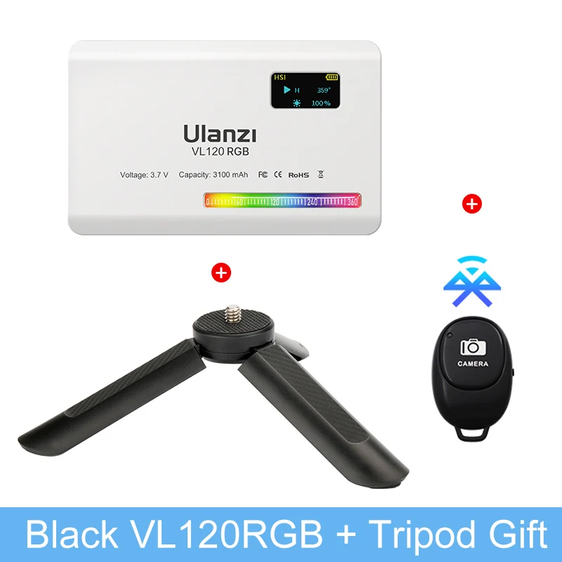 Ulanzi VL120 RGB-Kameralicht mit Diffusor 2500–9000 K CRI 95+ 3100 mAh LED-Videolichtpanel für Kamera-Telefon-Fotografie-Lichter