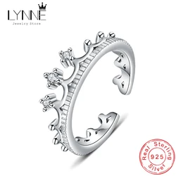 LYNNE Jewelry 925 Sterling Silver Crown Open Adjustable Rings Fashion Party Exquisite Zircon Crown Ring Women&Girl Birthday Gift