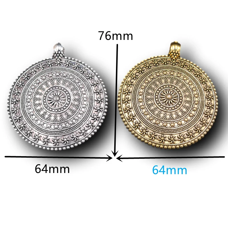 1pcs Mix Color Large Retro Bohemian Style Sun Roulette Metal Necklace Pendant DIY Charms For Jewelry Crafts Making M702