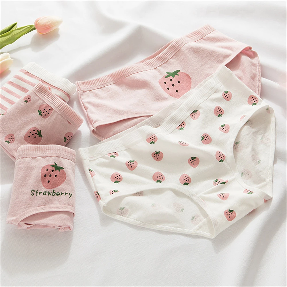 

Strawberry cotton underwear female waist cotton crotch Japanese cute schoolgirl bag bottom breathable cotton briefs T0716