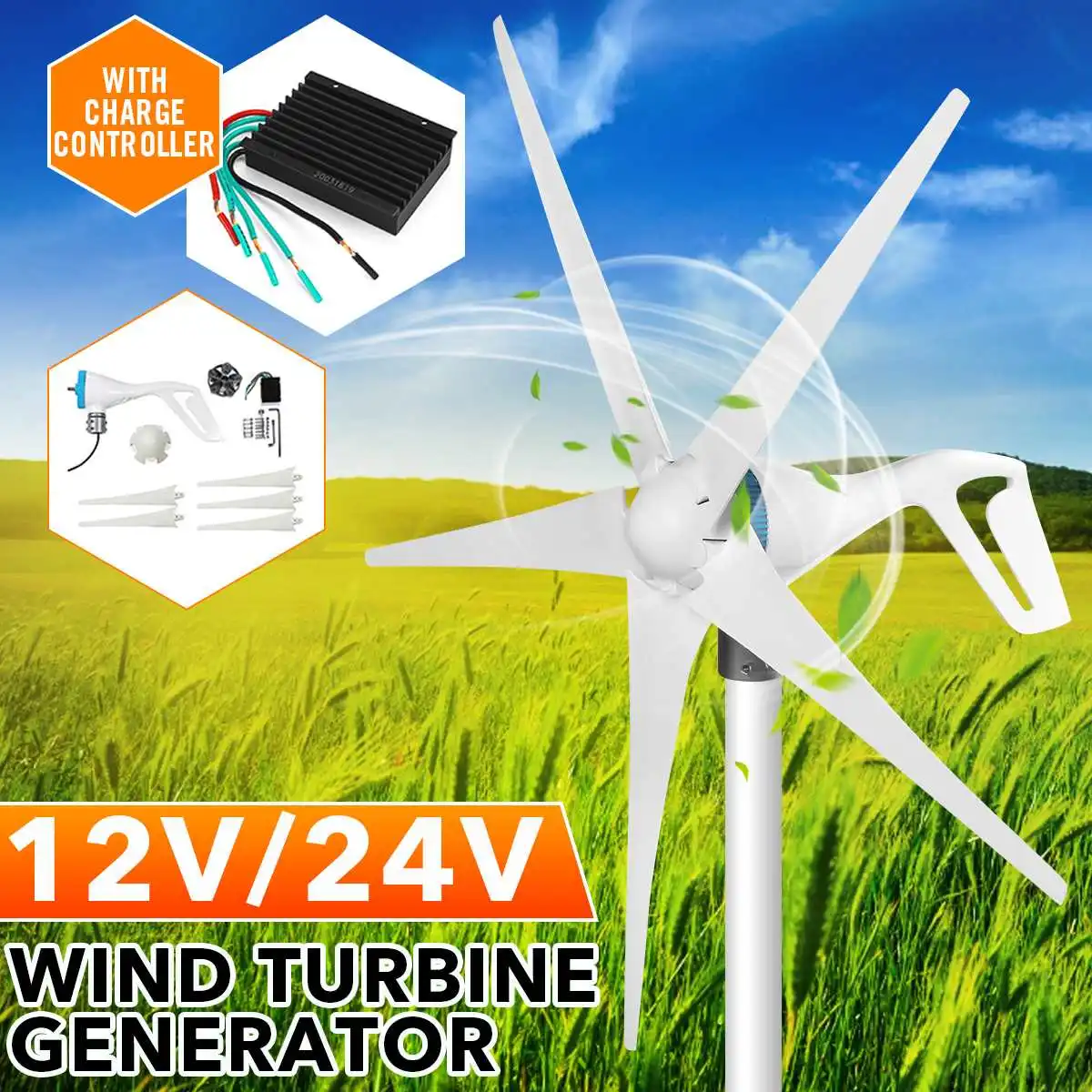 9000W 12V/24V  4 Blades Horizontal Wind Generator Wind Turbines Generator Windmill Energy Turbines Charge for Home Camping