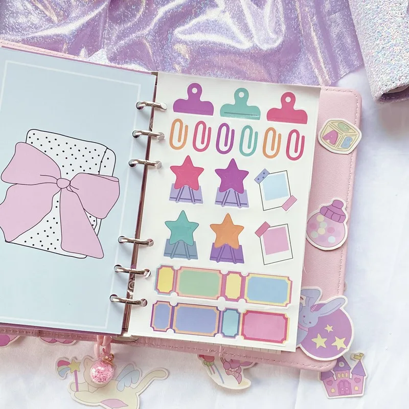 Macaron Cute Sequin Girl Diary Notebook Loose-leaf Korean Stationery Supplies A6 Creative Planner Notebook Kawai