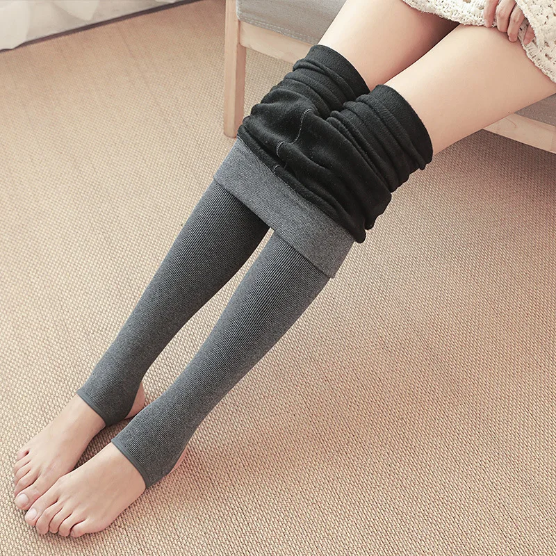 140g  210g 340g Vertical stripe velvet Winter Thickened Cotton High Waist Warm Plush And Women Pantyhose Black and grey