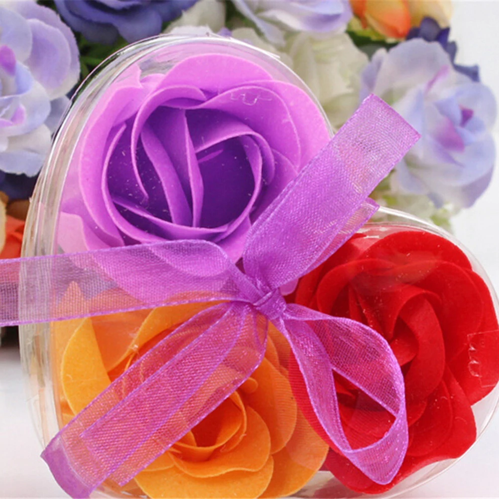 3Pcs/Box Heart Scented Bath Body Petal Rose Flower Soap Wedding Decoration Body Soap Wedding Party Gift