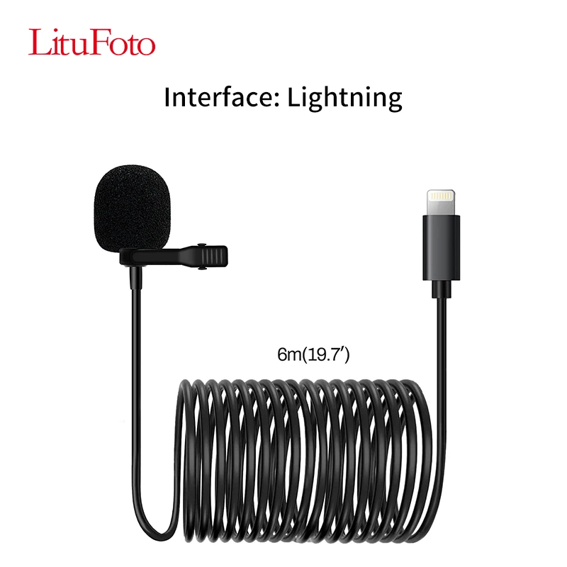 

Litufoto 6m/ Lightning Interface Lavalier Microphone Suitable For Live Broadcast, Vocal Singing, Instrument Pickup, Conference