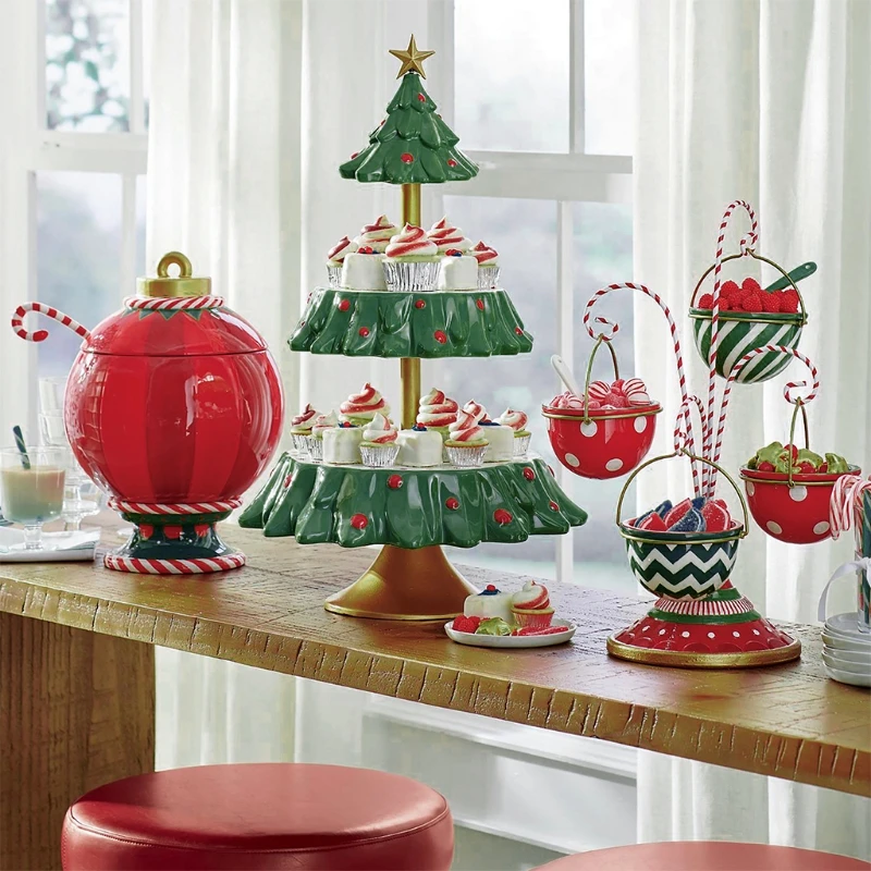 Christmas Tree Dessert Table Display Rack Tiered Cupcake Stand Fruit Plate Mini Cakes Candy Tower Cookie Tray Buffet