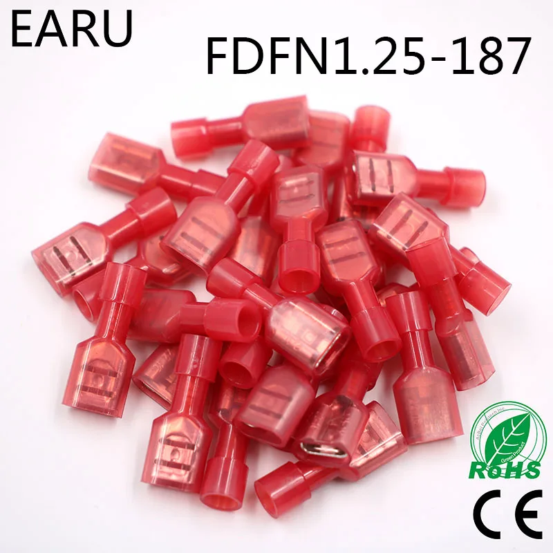 FDFN1-187 FDFN1.25-187 NYLON brass Female Insulated Spade joint Cable Wire Connector 100PCS 0.5-1.5mm2 22-18AWG FDFN Plug