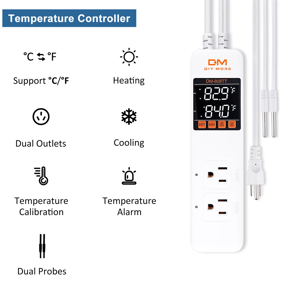 EU/US Socket Thermostat Digital Temperature Controller Socket Outlet Dual Relay Output Heating Cooling Switch AC110V 220V 10A