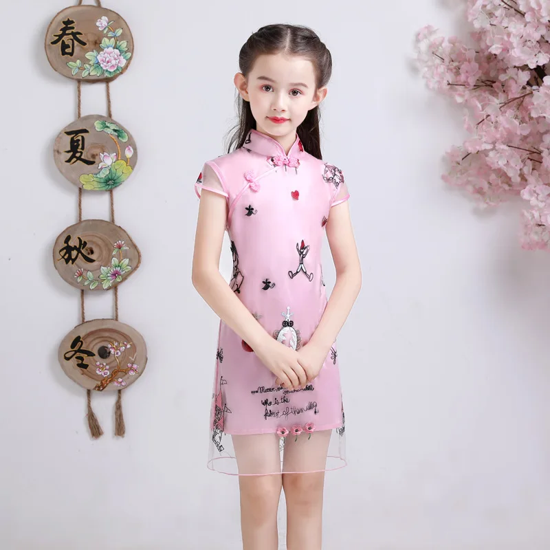 Summer Lace Short Sleeve Girls Dress Cute Princess Toddler Girls Flower Embroidery Dresses Kids Party Ball Gown Clothing