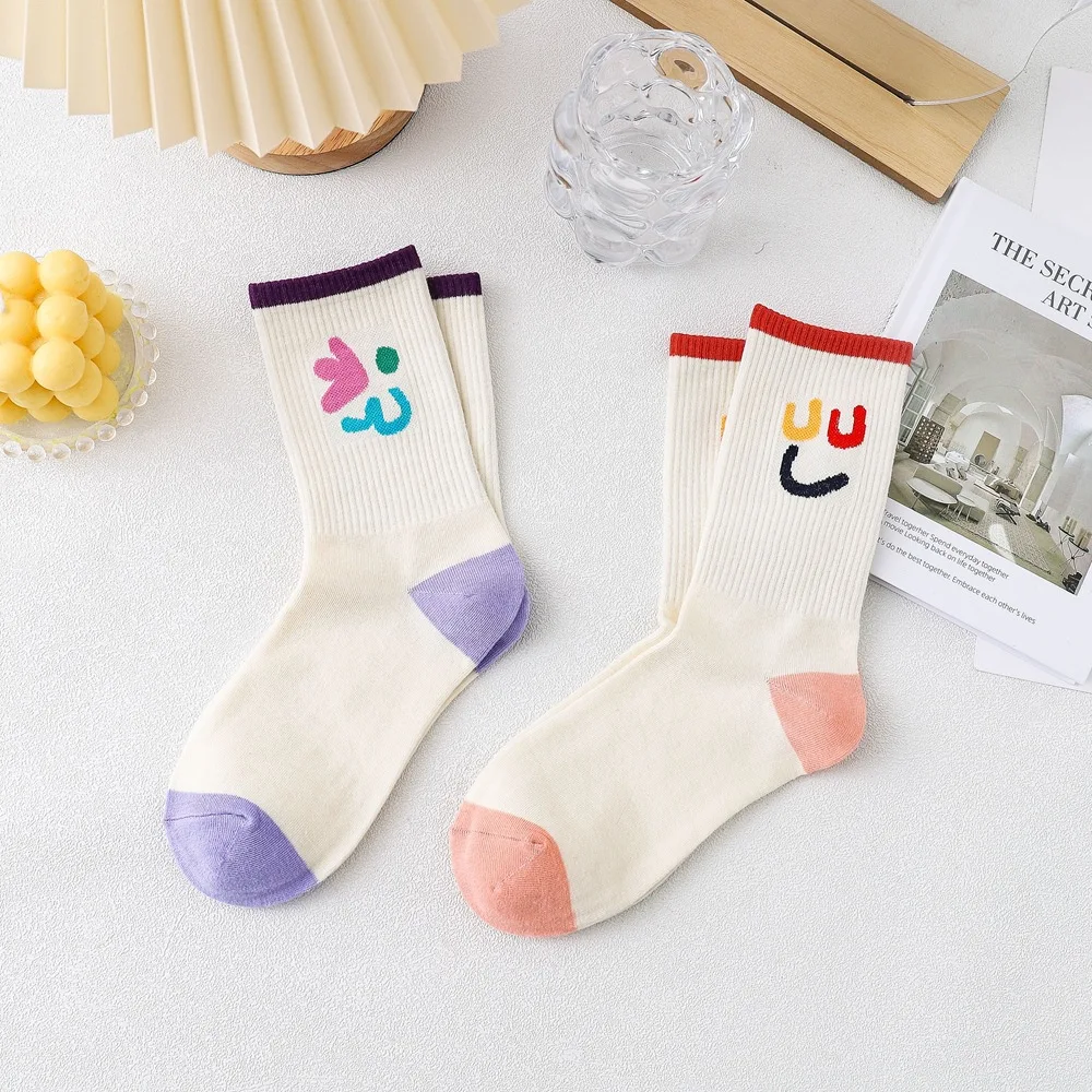 Women Socks Kawaii Expression Happy Fashion Funny Short Socks Women Girl Cotton Summer Candy Color Cute Crew Sock for Girls Sox