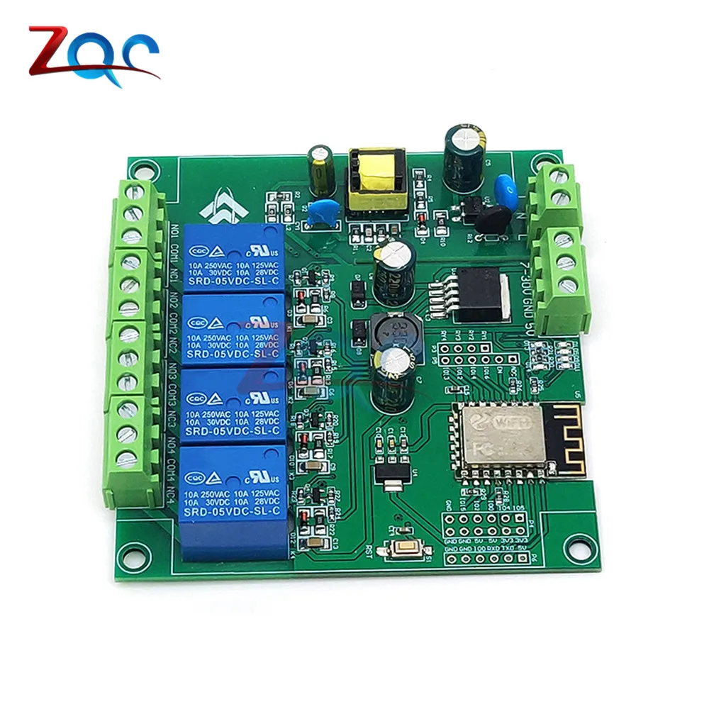 AC 90-250V/DC 7-30V/5V zasilacz ESP8266 ESP-12F WiFi programowalny moduł rozwojowy 4 przekaźnik kanału płyta dla Arduino