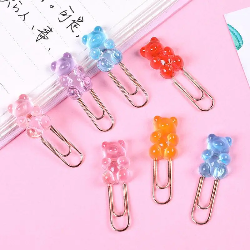 2 Pcs Cute Bear Metal Paper Clip Office School Supply Stationery Cartoon organizer holder Bookmark Photo Decorative Kawaii Gift