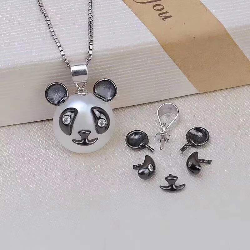 Panda Shape DIY Mounts 925 Sterling Silver Pendant Base Settings Mountings Findings Parts for Pearl Crystal Jade Agate 5pcs/lot