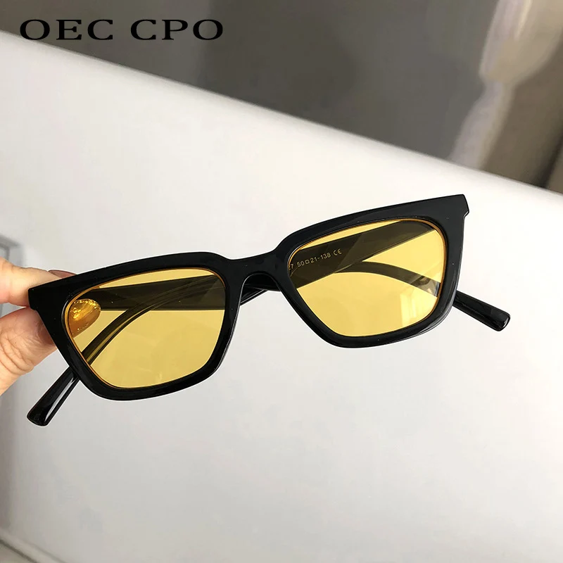 OEC CPO Lady Vintage Small Square Sunglasses Women Brand Clear Yellow Lens Punk Sun Glasses Female Eyeglasses UV400 Goggles